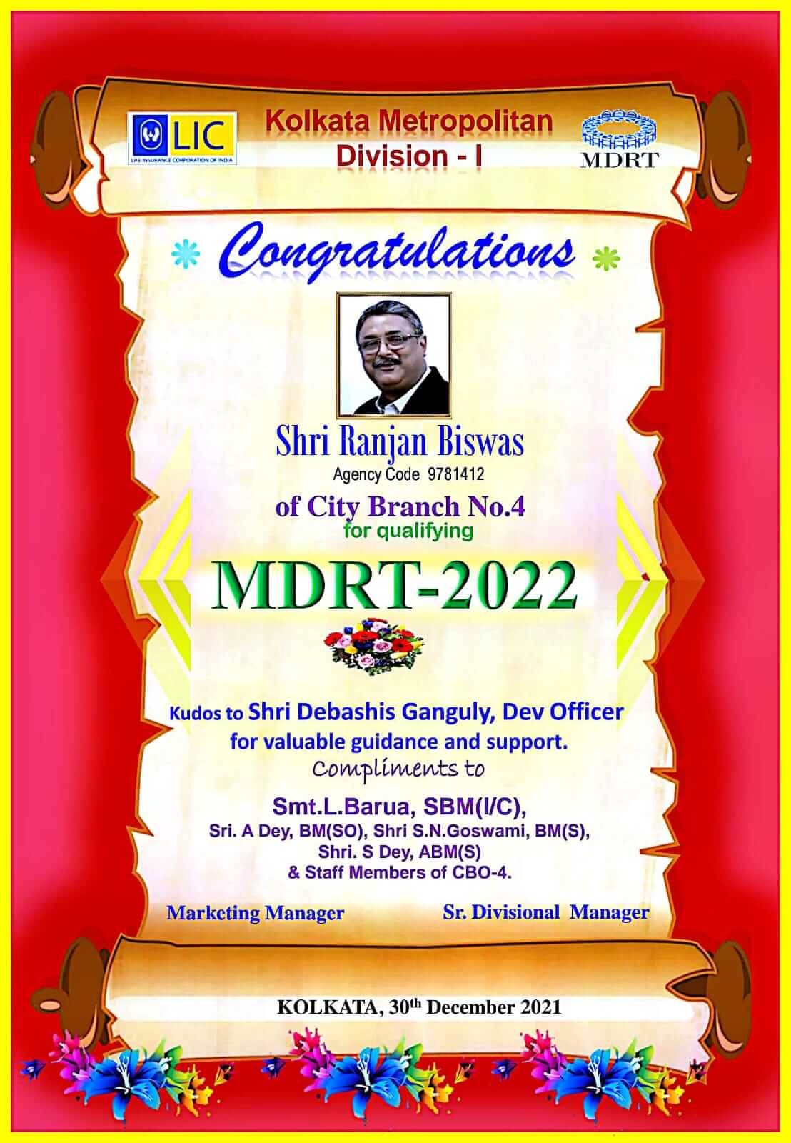 Heartiest congratulation from City Branch 4 For MDRT 2022